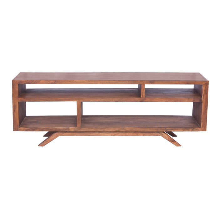 Mid Century Modern Acacia Wood Tv Unit With Splayed Legs, Walnut Brown