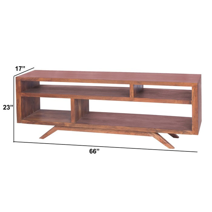 Mid Century Modern Acacia Wood Tv Unit With Splayed Legs, Walnut Brown