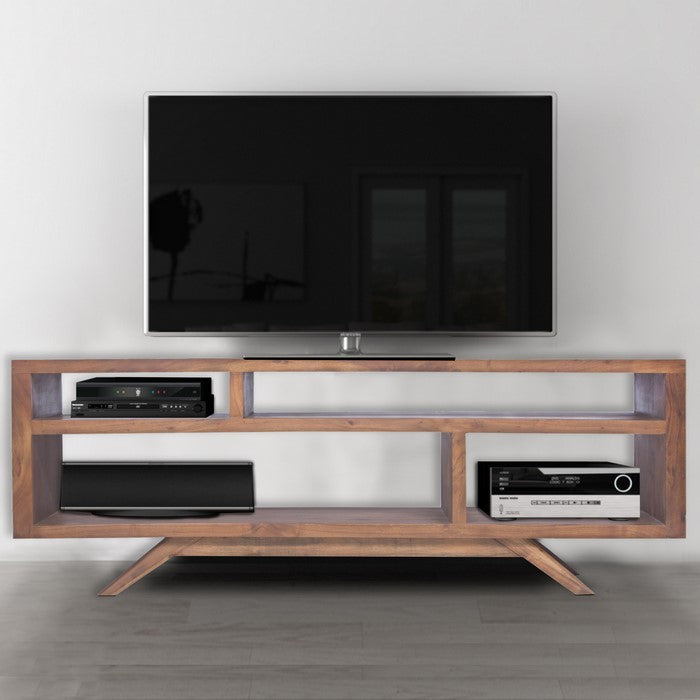 Mid Century Modern Acacia Wood Tv Unit With Splayed Legs, Walnut Brown