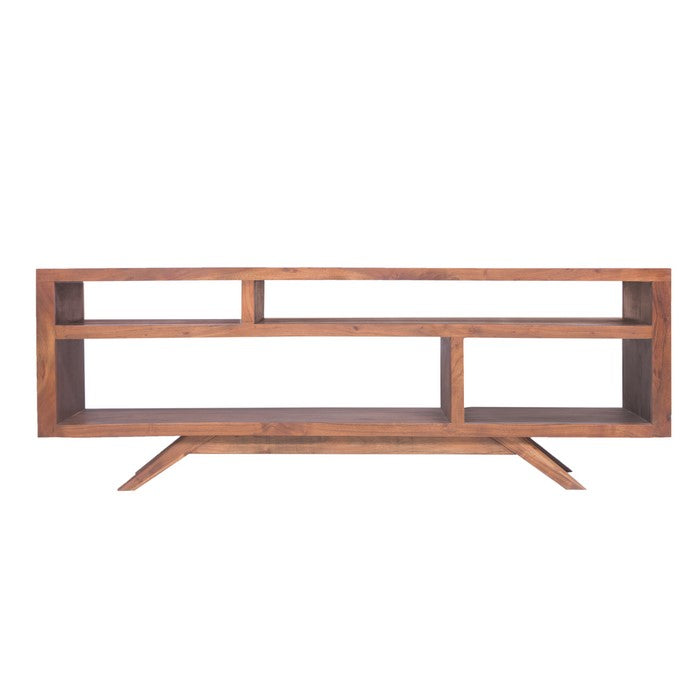 Mid Century Modern Acacia Wood Tv Unit With Splayed Legs, Walnut Brown