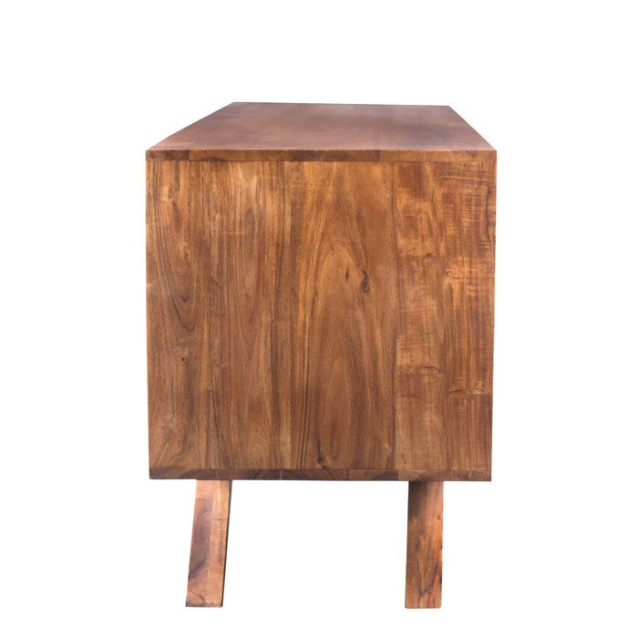 Mid Century Modern Acacia Wood Tv Unit With Wide Storage, Walnut Brown