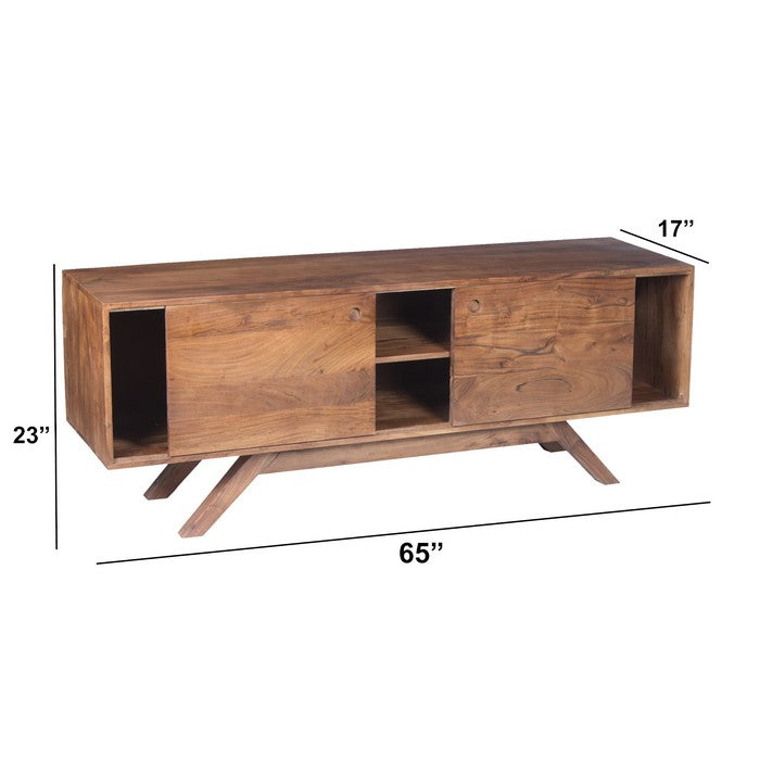 Mid Century Modern Acacia Wood Tv Unit With Wide Storage, Walnut Brown