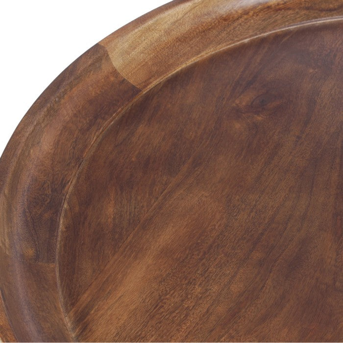Round Mango Wood Coffee Table With Splayed Metal Legs, Brown and Black