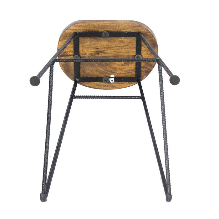 Mango Wood Saddle Seat Bar Stool With Iron Rod Legs, Brown and Black