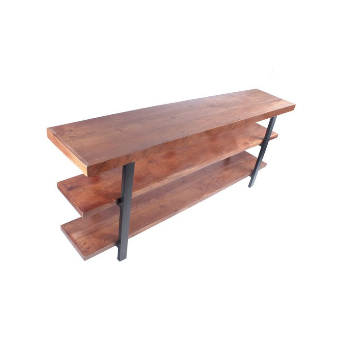 Mango Wood and Iron Console Table With Three Shelves, Brown and Black