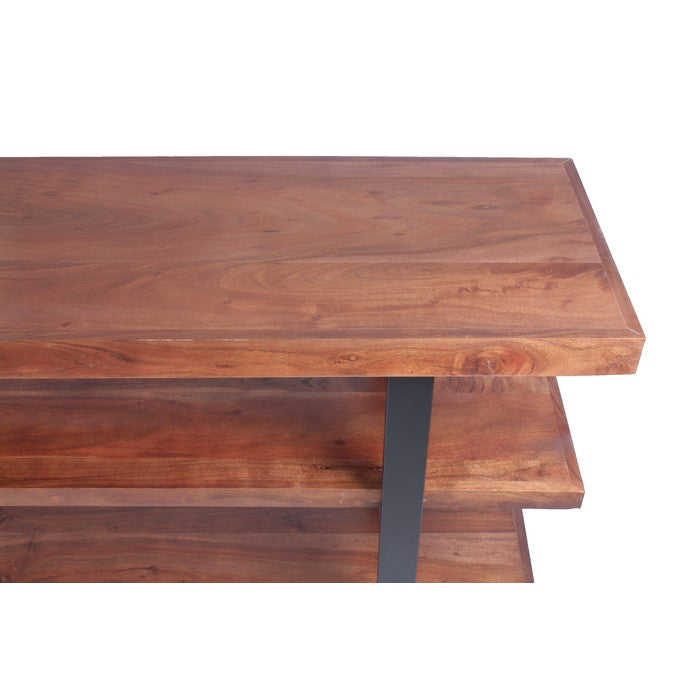 Mango Wood and Iron Console Table With Three Shelves, Brown and Black