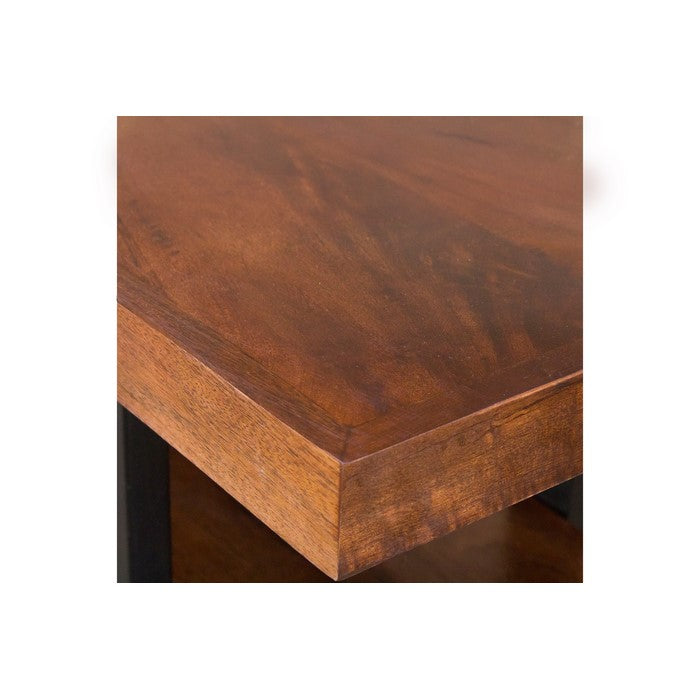 Mango Wood and Iron Console Table With Three Shelves, Brown and Black