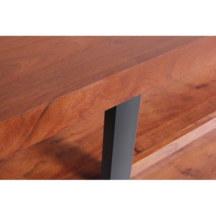 Mango Wood and Iron Console Table With Three Shelves, Brown and Black