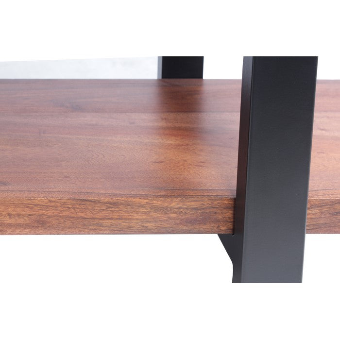 Mango Wood and Iron Console Table With Three Shelves, Brown and Black