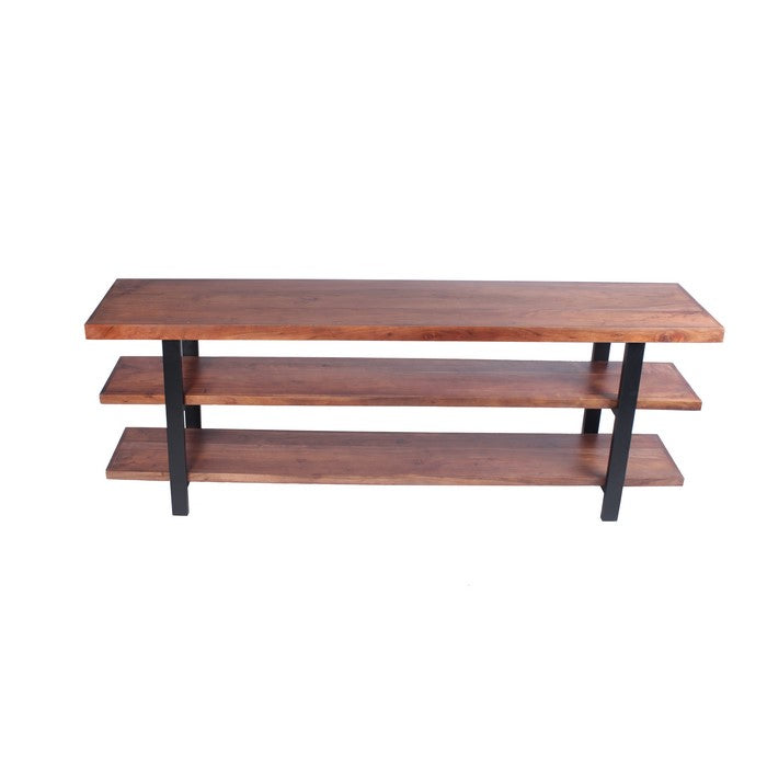 Mango Wood and Iron Console Table With Three Shelves, Brown and Black