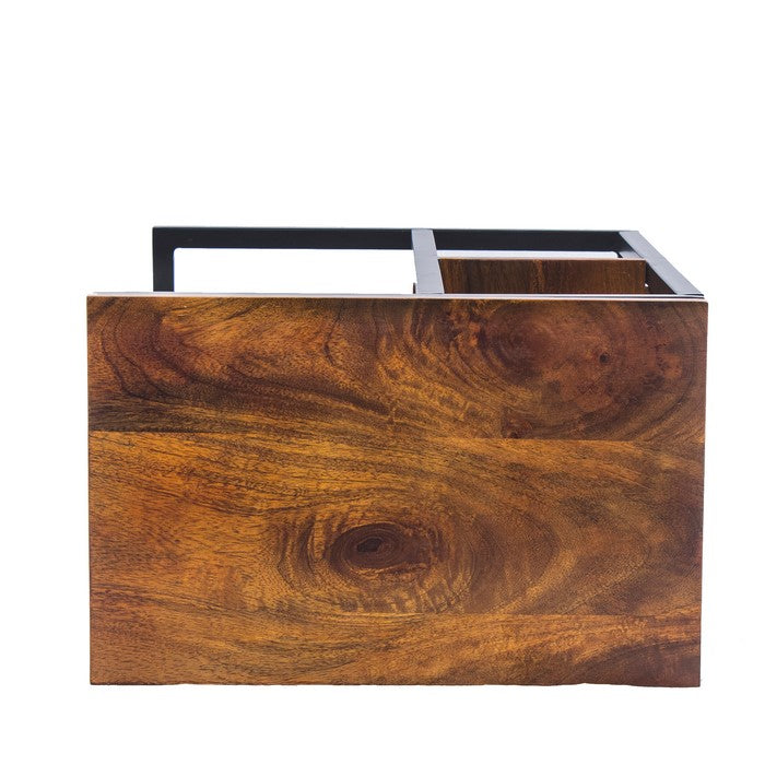 Iron Framed Mango Wood Accent Table with Lower Shelf, Brown