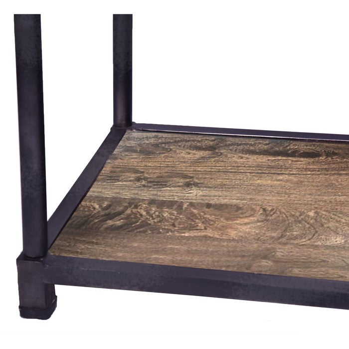 Metal Framed Mango Wood Console with Two Drawers and Open Base, Brown and Black