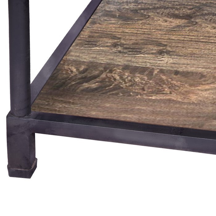 Metal Framed Mango Wood Coffee Table with Two Drawers and Open Base, Brown and Black