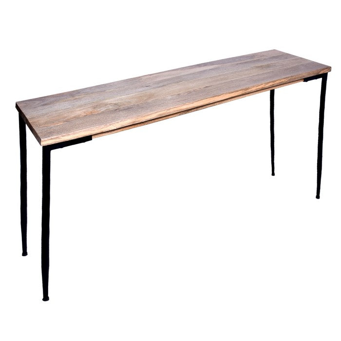 Rectangular Mango Wood Console Table with Tapered Metal Legs, Brown and Black