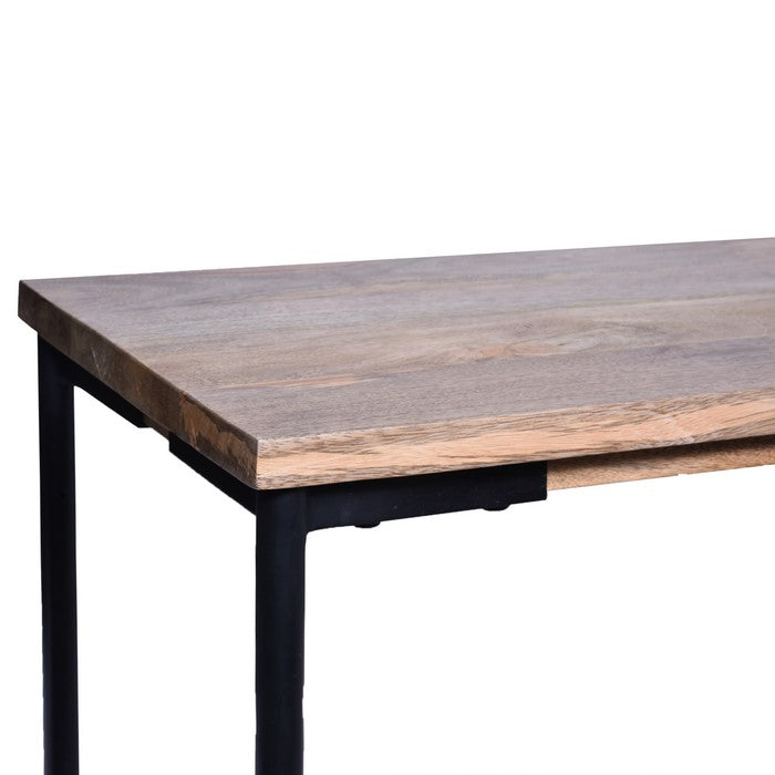 Rectangular Mango Wood Console Table with Tapered Metal Legs, Brown and Black