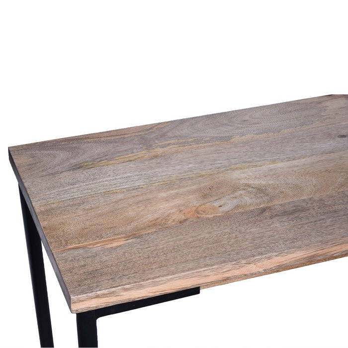 Rectangular Mango Wood Console Table with Tapered Metal Legs, Brown and Black