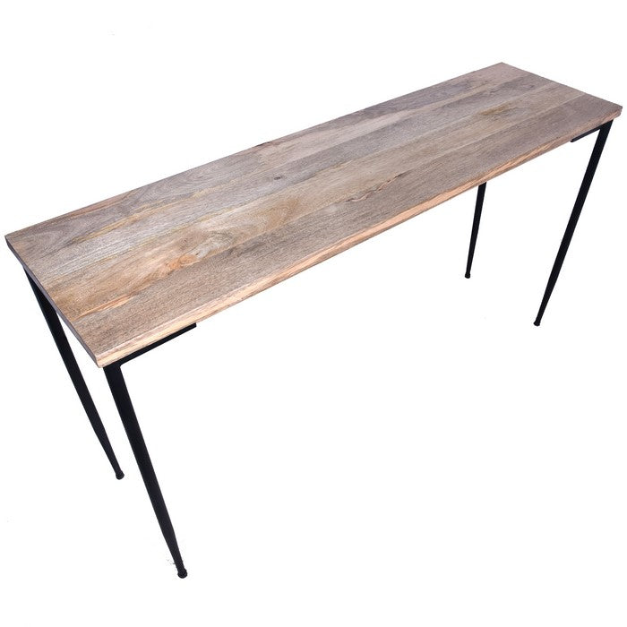 Rectangular Mango Wood Console Table with Tapered Metal Legs, Brown and Black