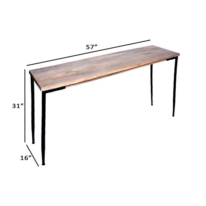 Rectangular Mango Wood Console Table with Tapered Metal Legs, Brown and Black