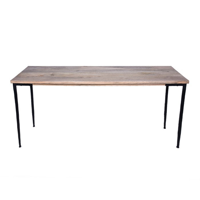 Rectangular Mango Wood Console Table with Tapered Metal Legs, Brown and Black