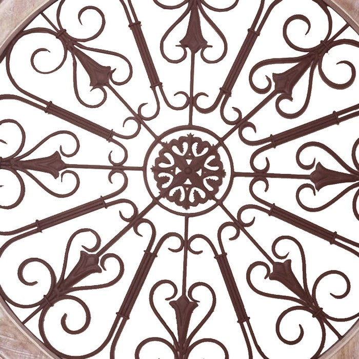 Round Intricate Metal Scrollwork WallDecor with Wooden Frame, Cream and Brown