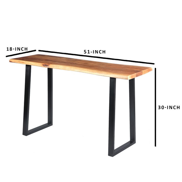 Industrial Wooden Live Edge Desk with Metal Sled Leg Support, Brown and Black