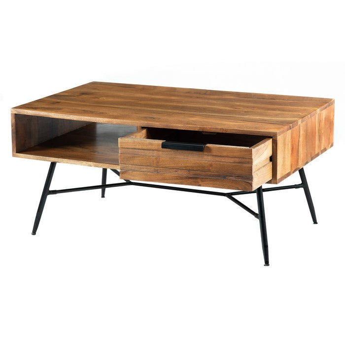 Wood and Metal Coffee Table with Spacious Storage, Brown and Black