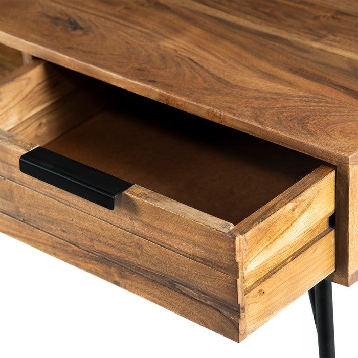 Wood and Metal Coffee Table with Spacious Storage, Brown and Black