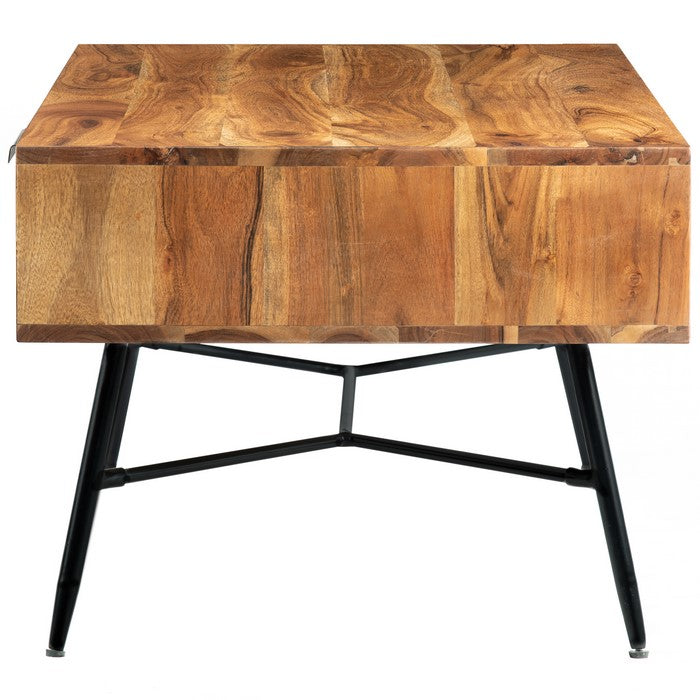 Wood and Metal Coffee Table with Spacious Storage, Brown and Black