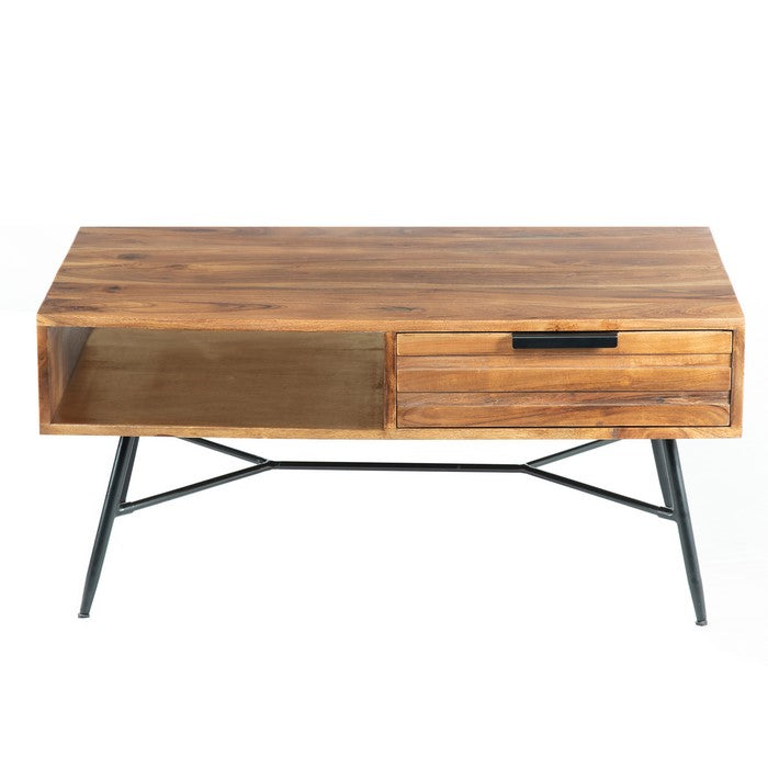 Wood and Metal Coffee Table with Spacious Storage, Brown and Black