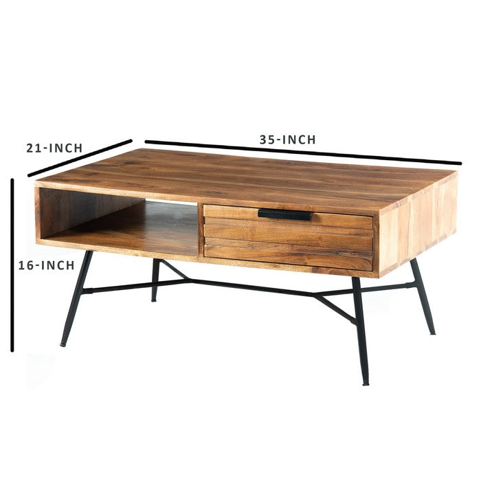Wood and Metal Coffee Table with Spacious Storage, Brown and Black