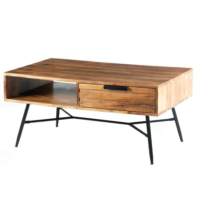 Wood and Metal Coffee Table with Spacious Storage, Brown and Black