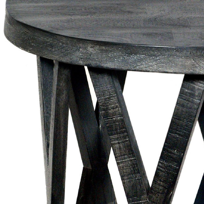 22 Inch Farmhouse Style Round Wooden End Table with Airy Design Base, Dark Gray