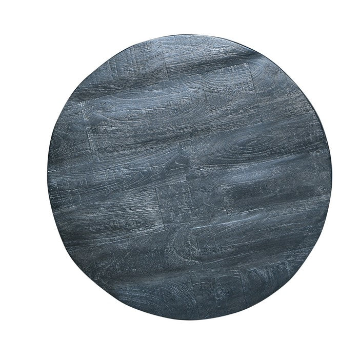 22 Inch Farmhouse Style Round Wooden End Table with Airy Design Base, Dark Gray