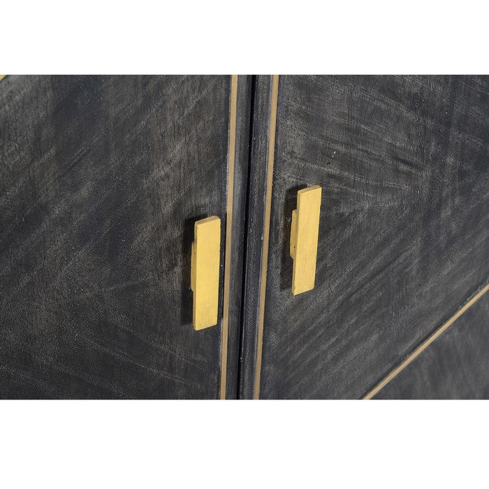 Rustic Style Mango Wood Cabinet with Dual Door Storage, Gray and Gold