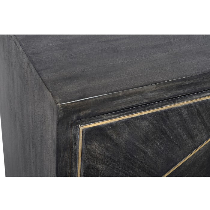 Rustic Style Mango Wood Cabinet with Dual Door Storage, Gray and Gold