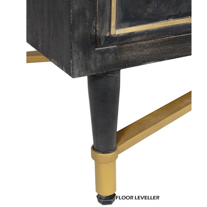 Rustic Style Mango Wood Cabinet with Dual Door Storage, Gray and Gold