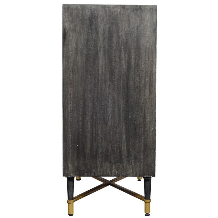 Rustic Style Mango Wood Cabinet with Dual Door Storage, Gray and Gold