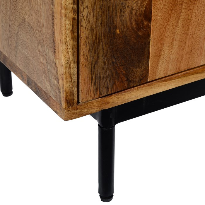 55 Inch Mango Wood TV Stand with 2 Open Compartments, Brown and Black