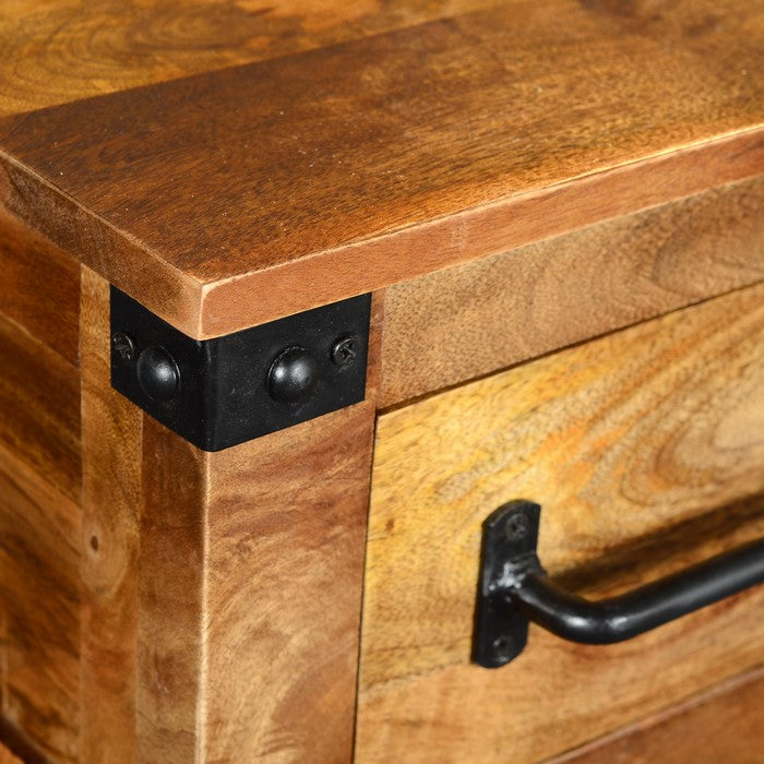 Wooden Cabinet with 2 Spacious Drawers and 2 Open Shelves, Brown and Black