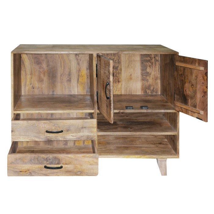 Farmhouse Style Mango Wood Display Unit with 2 Drawer Storage, Brown