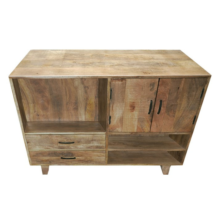 Farmhouse Style Mango Wood Display Unit with 2 Drawer Storage, Brown