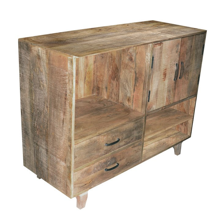 Farmhouse Style Mango Wood Display Unit with 2 Drawer Storage, Brown