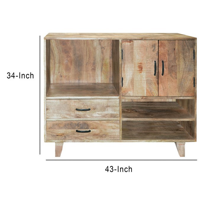 Farmhouse Style Mango Wood Display Unit with 2 Drawer Storage, Brown