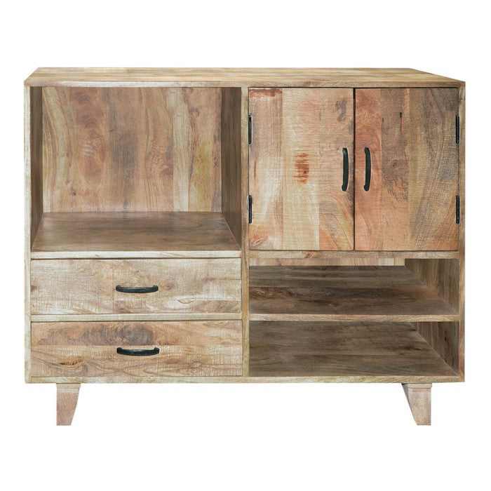 Farmhouse Style Mango Wood Display Unit with 2 Drawer Storage, Brown