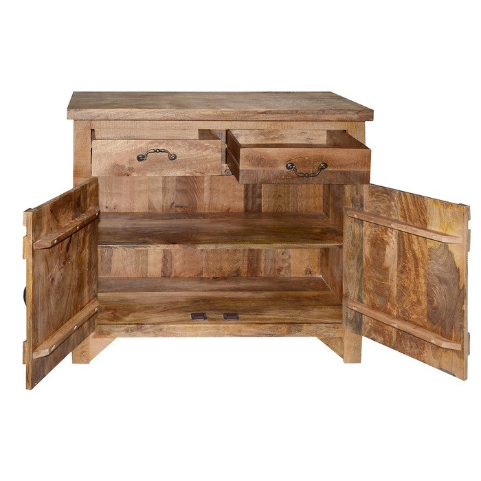 Farmhouse Style 2 Drawer Wooden Cabinet with Dual Door Storage, Brown