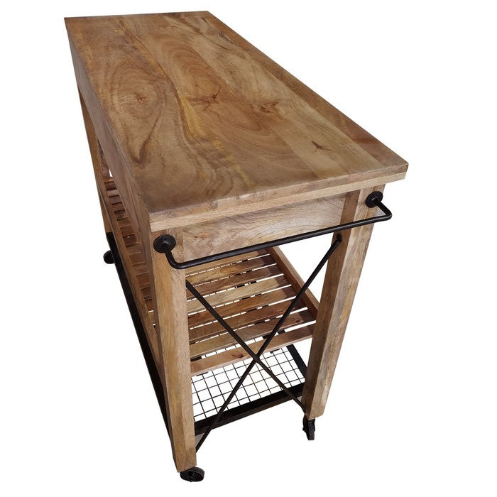 2 Drawer Wooden Bar Cart with 2 Shelves and Casters Support, Brown and Black