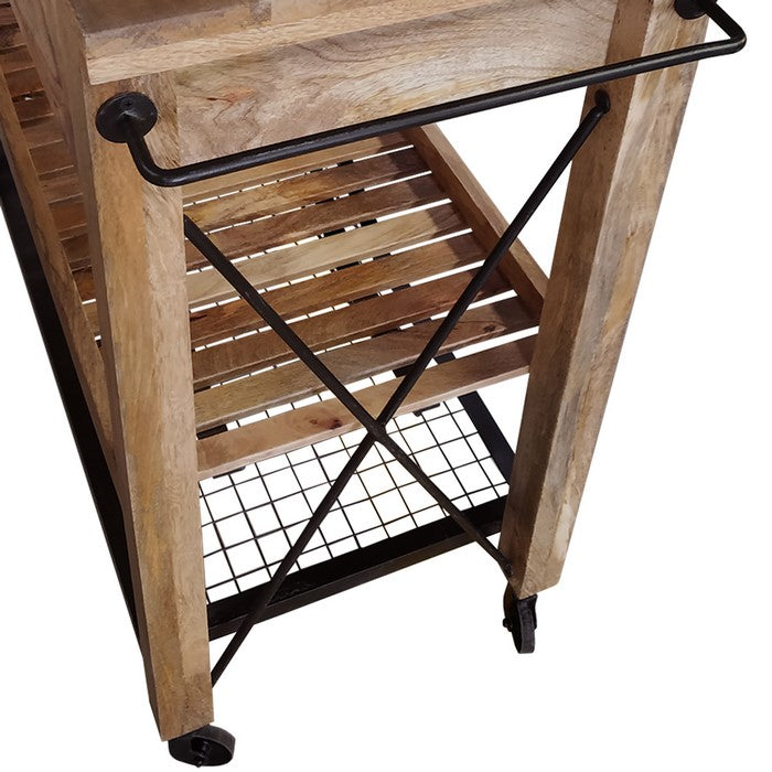 2 Drawer Wooden Bar Cart with 2 Shelves and Casters Support, Brown and Black