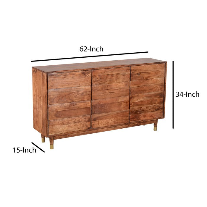Handcrafted Wooden Sideboard with Shutter Design Door Storage, Rustic Brown