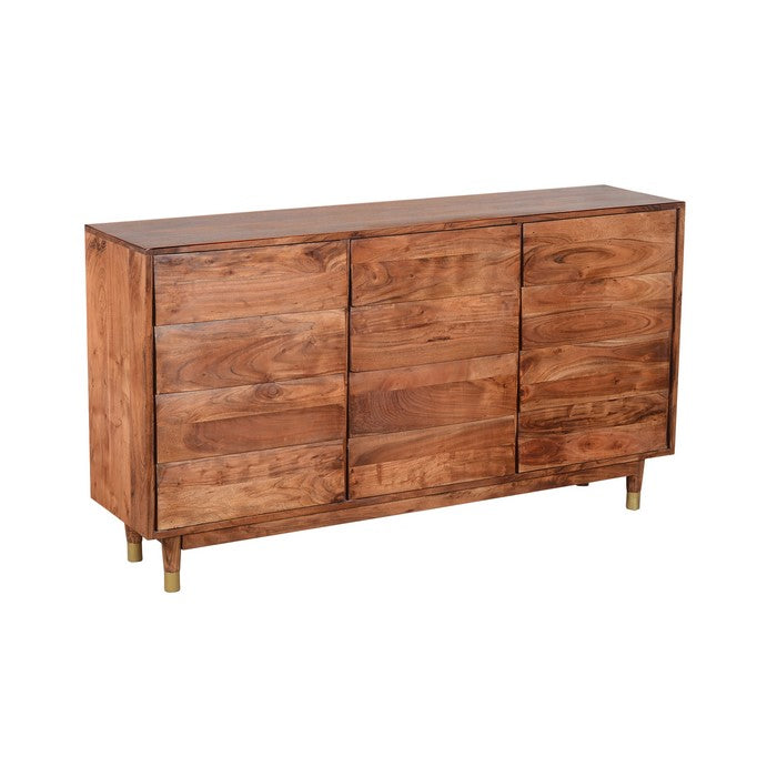 Handcrafted Wooden Sideboard with Shutter Design Door Storage, Rustic Brown