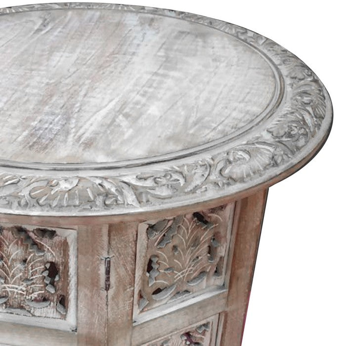 The Urban Port Wooden Hand Carved Folding Accent Coffee Table, White